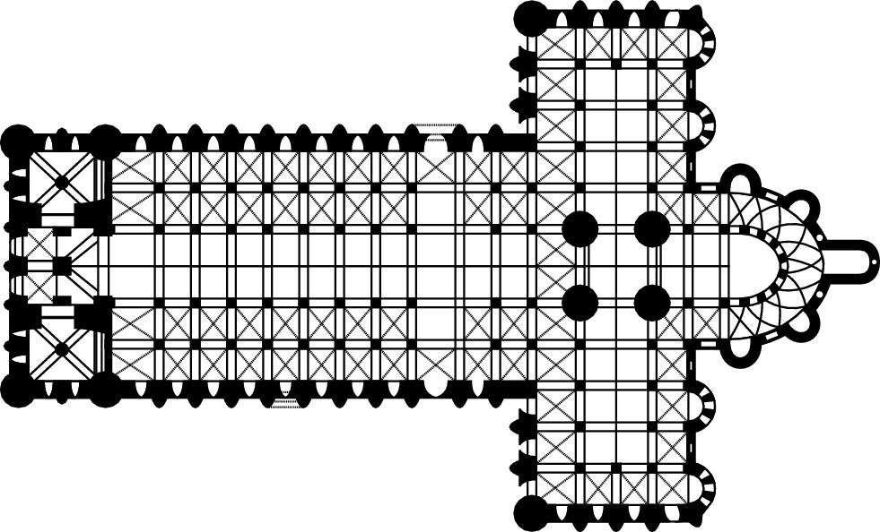 Figure 10-2: The cruciform, or cross-form, is the traditional shape of medieval cathedrals.